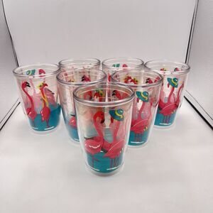 Pink Flamingo Cups - Vintage Plastic Insulated Tumblers 16 Oz - Set Of 7